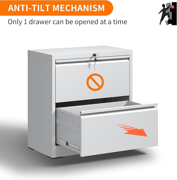 Lateral File Cabinets with 2 Drawer,Metal Lateral Filing Cabinet for Home Office,Wide Steel Storage Cabinet Commercial Drawer for Legal/Letter/A4 Size Files Assembly Required