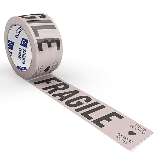 Fragile Packing Tape, Please Be Gentle, Cream Black Cute Designer Packaging and Shipping Tape for Small Business - Printed Tape for Moving, 1.88" x 110 Yards (330 feet)
