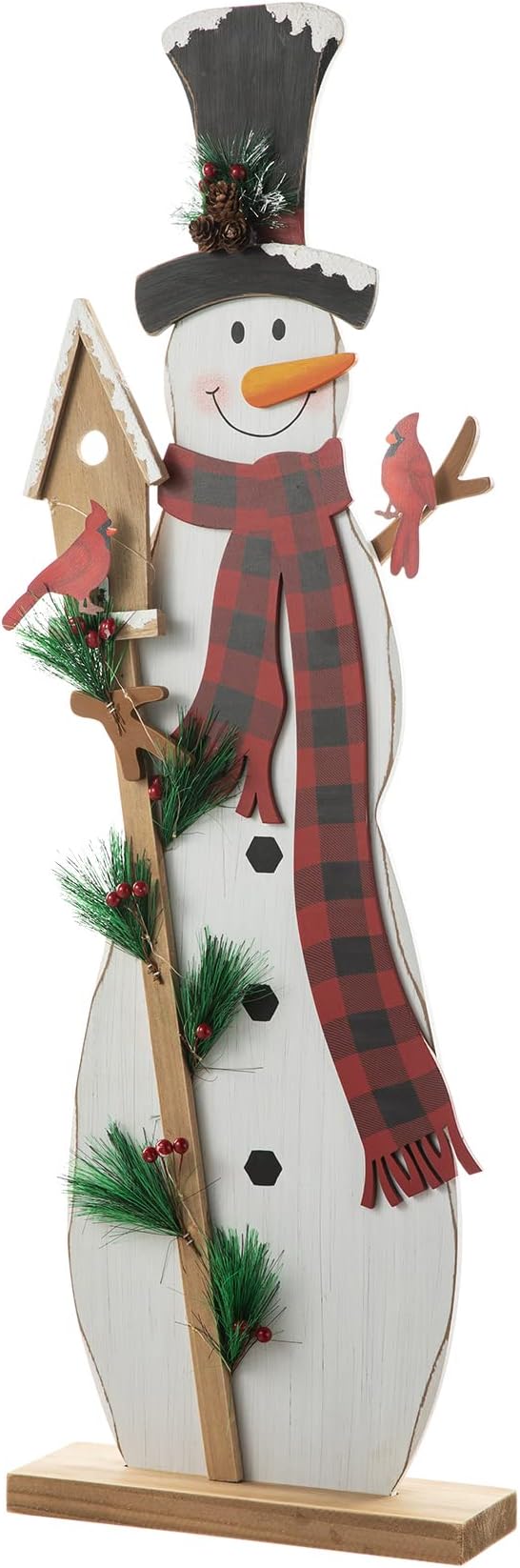 Glitzhome 36" H Lighted Wooden Christmas Snowman Porch Sign Standing Snowman with Birdhouse Porch Decor Rustic Merry Christmas Welcome Sign Holiday Party Outdoor Indoor Xmas Decorations
