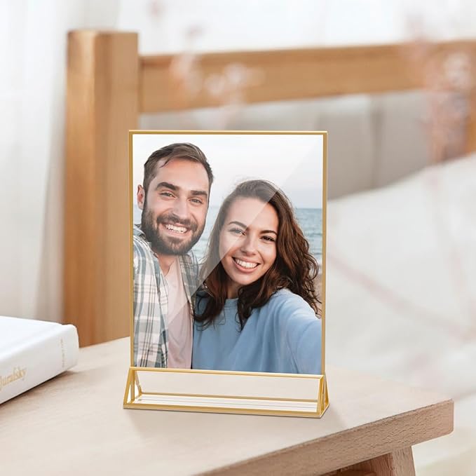 Acrylic Sign Holder 8.5X11 Double Sided Clear Display Stand, Gold Plastic Display Stand for Home Office Shop Restaurant (4pcs)