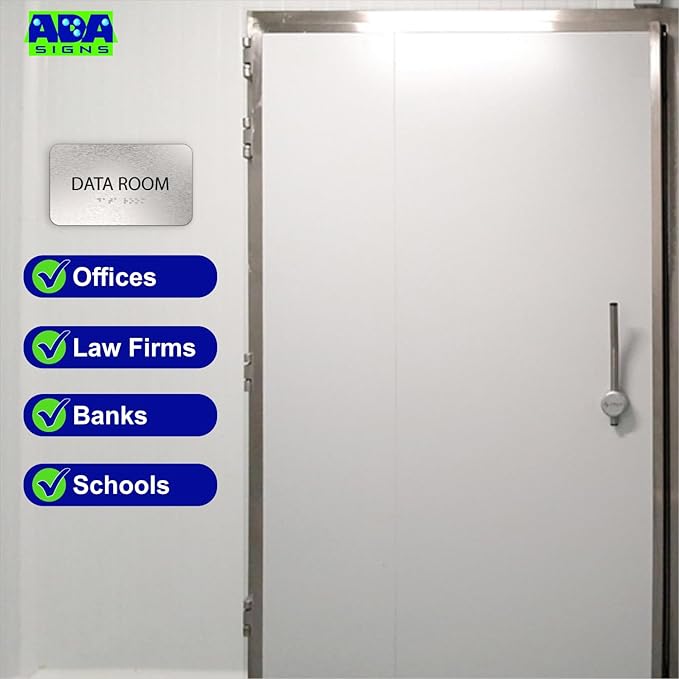 ADASigns Data Room Sign 7" W x 4" H - Durable Brushed Aluminum with Grade 2 Braille - Easy Installation with Strong Double Sided Tape - ADA Compliant Office & Businesses Signs for Wall