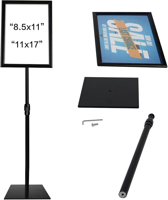 Adjustable Heavy Duty Pedestal Sign Holder - 8.5x11 Inch Vertical & Horizontal Poster Stand with Heavy Square Base for Display, Advertisement & Outdoor Signs