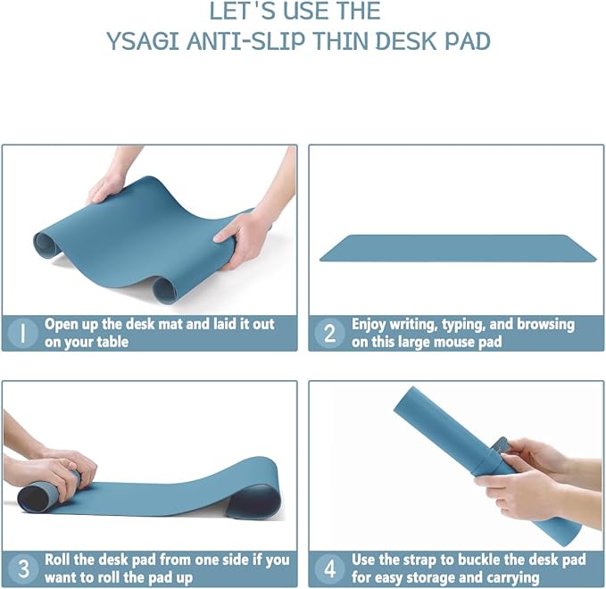 Non-Slip Desk Pad, Waterproof PVC Leather Desk Table Protector, Ultra Thin Large Mouse Pad, Easy Clean Laptop Desk Writing Mat for Office Work/Home/Decor (Blue, 31.5" x 15.7")