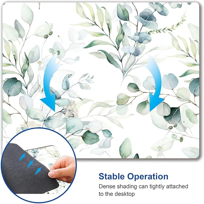 Hokafenle Mouse Pad, Green Leaves Mouse Pad with Design, Premium-Textured Mousepad Square Waterproof Mouse Mat Non-Slip Rubber Base Mouse Pads for Office Laptop, Plant