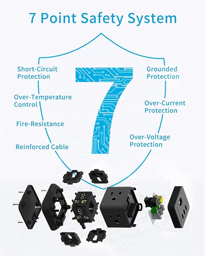 Power Strip with USB C, FDTEK Flat Plug Extension Cord with 4 Outlets and 3 USB Ports 10 FT Desk Power Strip Cube Overload Protection Compact Portable for Travel Home Office Cruise Ship - Black