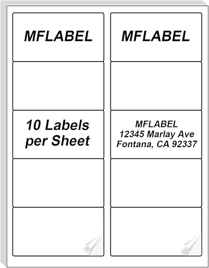 MFLABEL 2x4 Shipping Address Labels, 10-UP, 10000 Count, 1000 Sheets for Printer, Internet Mailing, FBA Stickers, 2" x 4" for Laser/Inkjet Printer