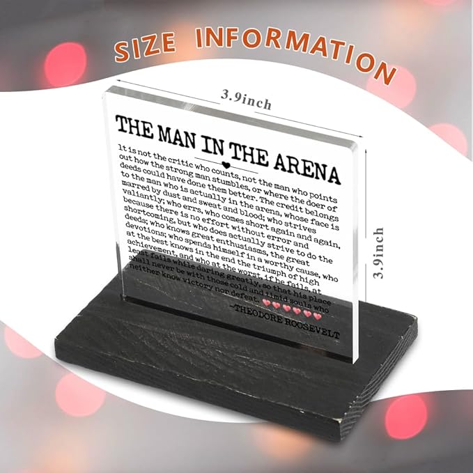 The Man In The Arena Decor Sign, Inspirational Quote Office Desk Decor Gift for Men Coworker Employee Friend, Motivational Gifts for Men Boys Teens Brother, Positive gift Decor Signs-DX225