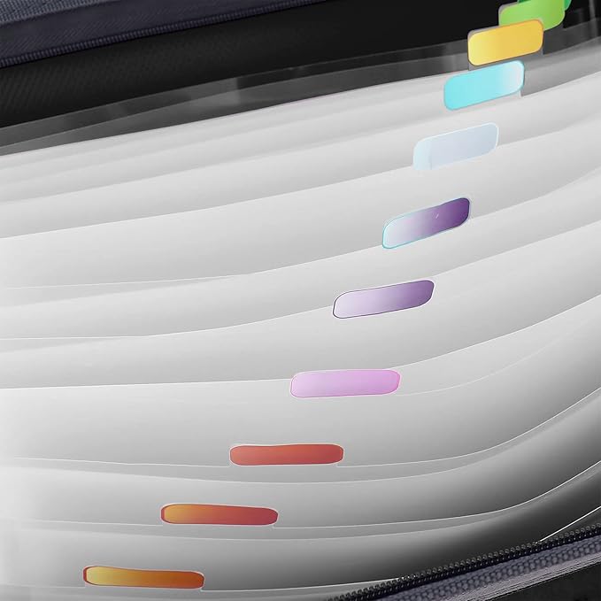 MEGREZ Expanding File Folder with 13 Pockets, 2 Pack A4 Paper File Folder with Zipper Color Labels, Waterproof Accordion File Folder Organizer for Home Office, Blue & Black