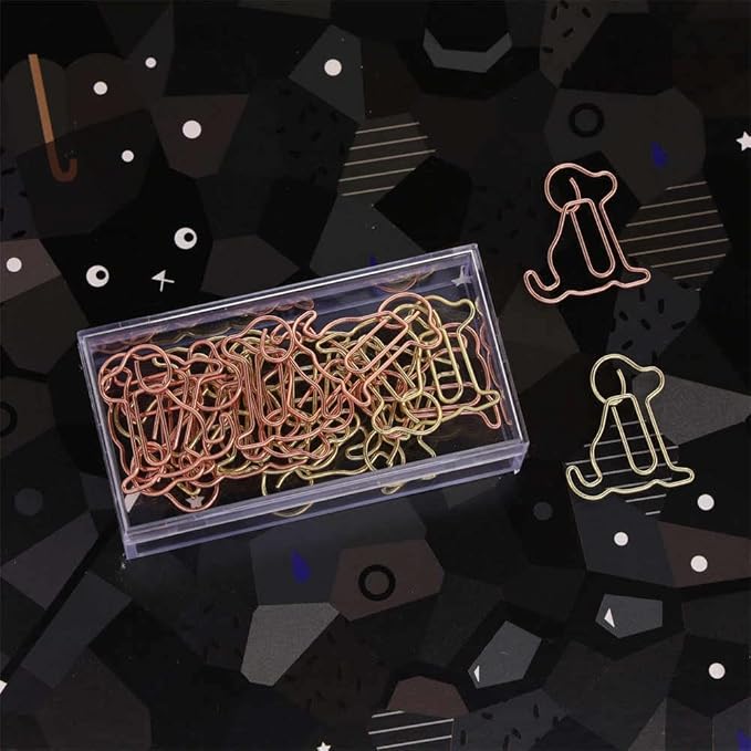 OWLFAVO 30pcs Puppy Dog Shape Paper Clips with Clear Box, Rose Gold and Yellow Gold, Funny Cute Paperclips Bookmarks Planner Clips for Fun Office Supplies School Gifts Wedding Decoration