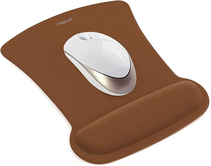 MOSISO Wrist Rest Support for Mouse Pad & Keyboard Set, Ergonomic Mousepad Non-Slip Base Home/Office Pain Relief & Easy Typing Cushion with Neoprene Cloth & Raised Memory Foam, Brown