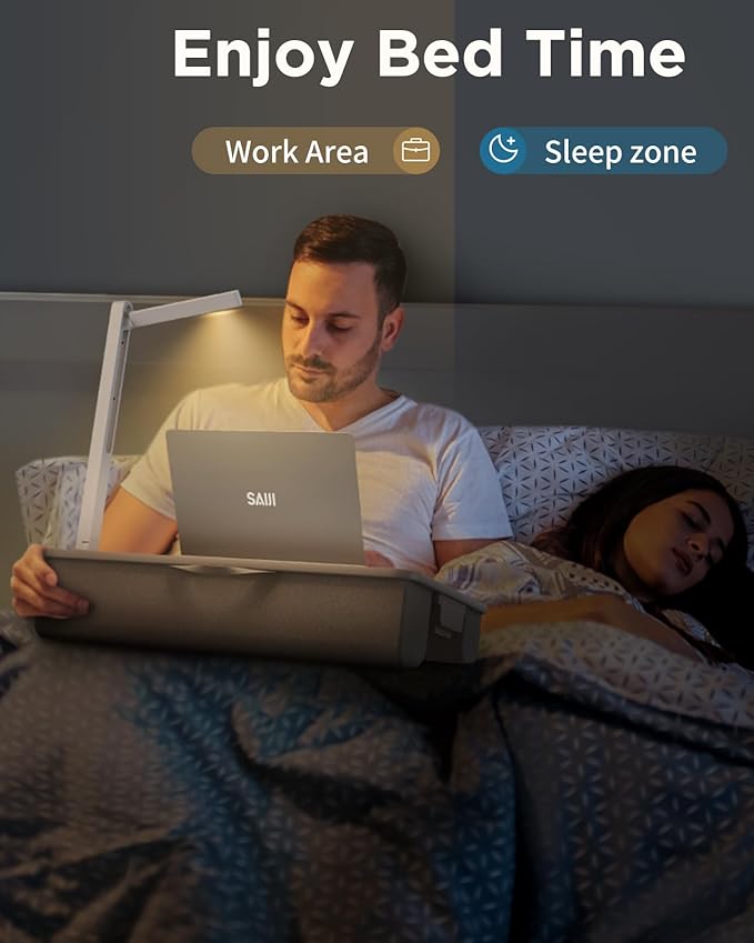 SAIJI Lap Desk with LED Light, Portable Laptop Tray with Cushion - Fits Up to 17" Laptops & MacBook, Lap Table for Bed & Couch, Lap Desks for Writing and Reading
