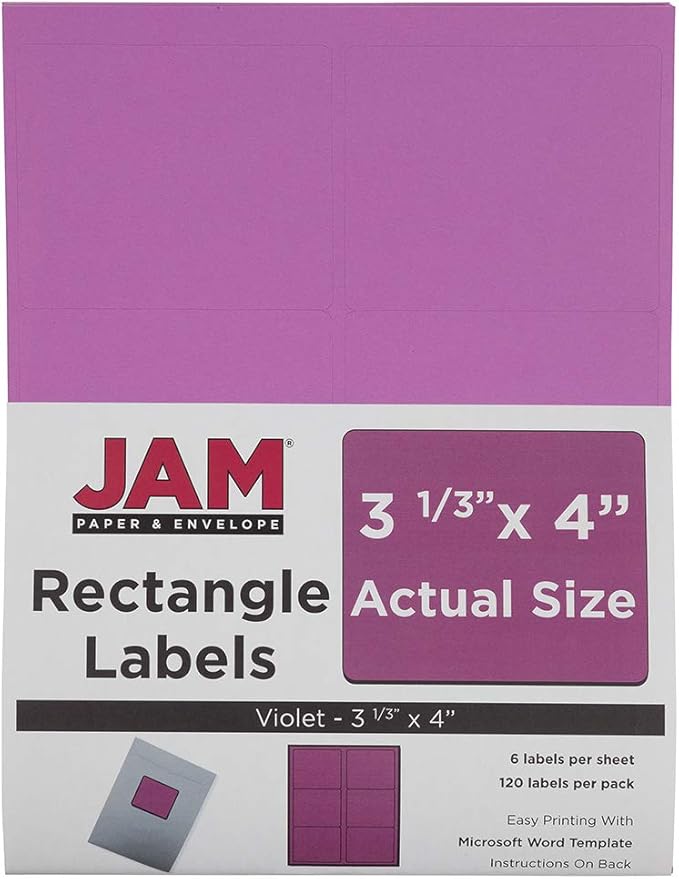 JAM PAPER Shipping Address Labels - Large - 3 1/3 x 4 - Violet Purple - 120/Pack