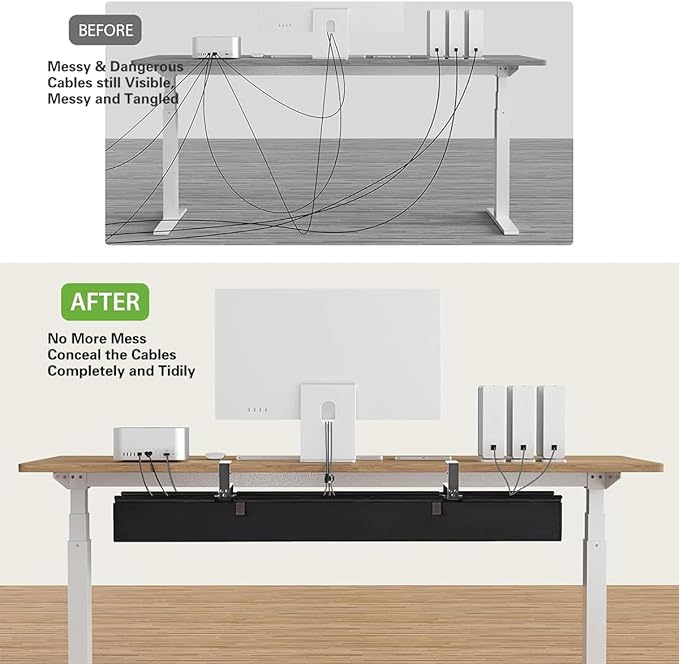 No Drill Under Desk Cable Management Tray, 36" Cord Organizer for Table, Clamp/Screw Mount Desk Cable Management, Premium Fabric Cable Management Tray for Office, Home(Black/2set)
