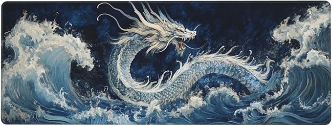 Dragon Wave Mouse Pad 31.5 X 11.8 Inch Big Desk Rubber Base Stitched Edges Keyboard Pad XXL Mouse Mat for Home Game and Office