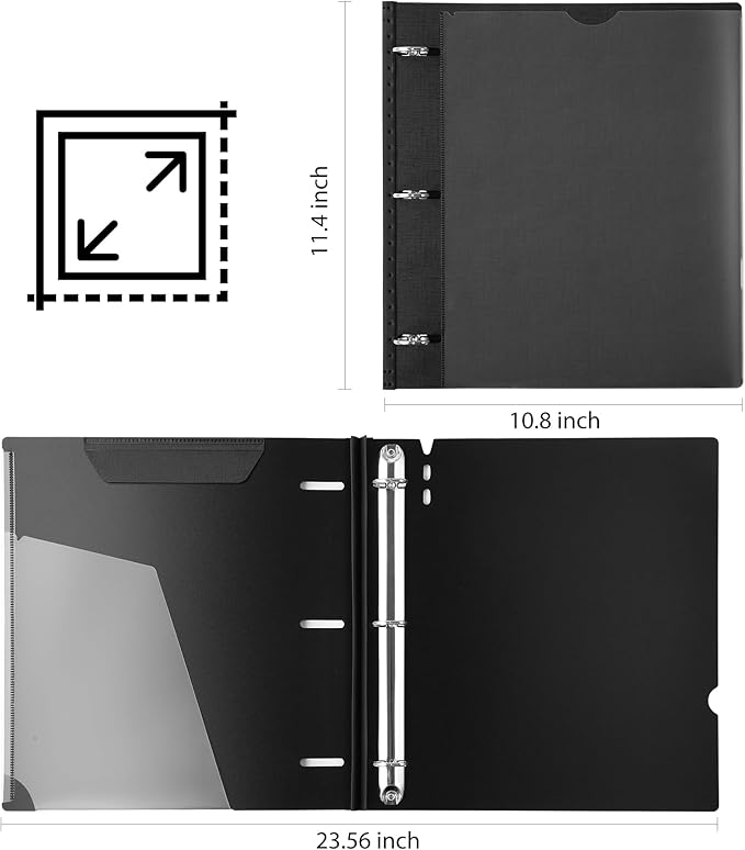 WOT I 1 Inch Telescoping 3 Ring Binder 4 Pack, Expandable Flexible Binder with Customizable Front Cover & Clear Catalog Pocket, Holds 225 Sheets, School Office Supplies, Black