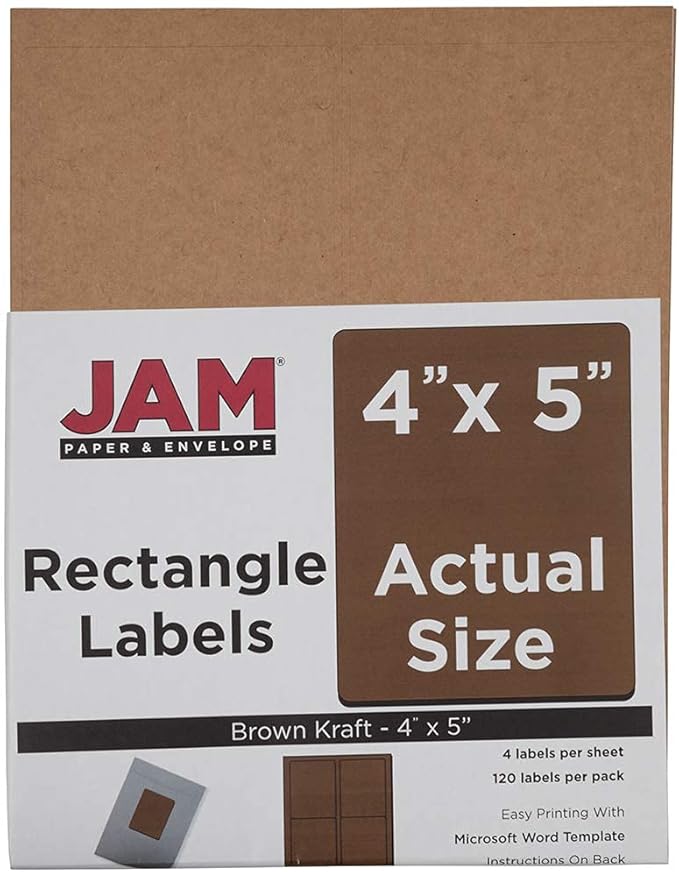 JAM PAPER Shipping Address Labels - 4 x 5 - Quarter Page/Extra Large - Brown Kraft - 120/Pack