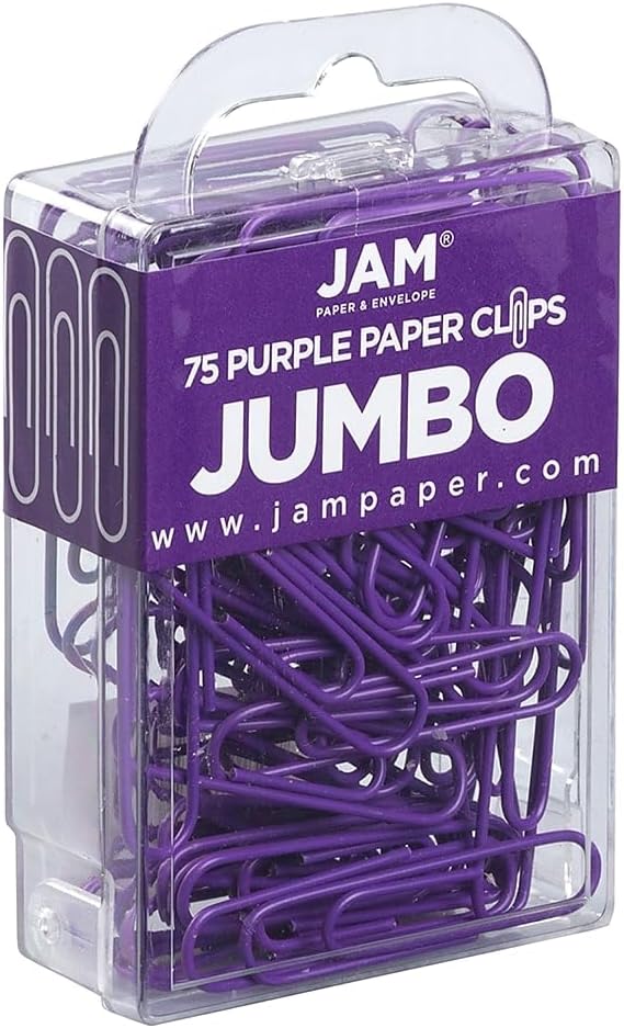 JAM PAPER Colorful Jumbo Paper Clips - Large 2 Inch - Purple Paperclips - 75/Pack