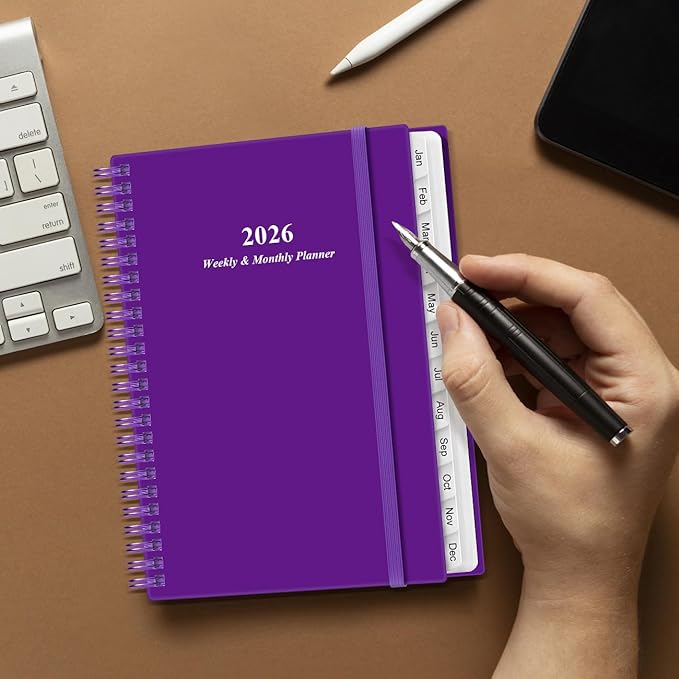 2026 Planner - Planner 2026 from January 2026 - December 2026, Weekly & Monthly Planners Spiral Bound with 12 Monthly Tabs, Inner Pocket, 6.4" x 8.5", Purple