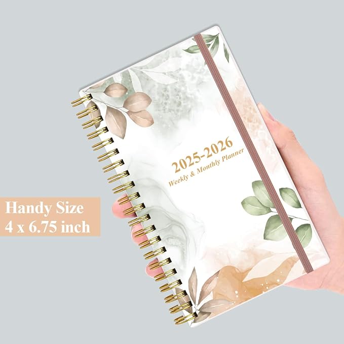 2026 Pocket Planner/Calendar - 2026 Planner from January 2026 - December 2026, Planner 2026 with 12 Tabs, Twin-Wire Binding, Inner Pocket, 3.75" x 6.75, Rose Leaf