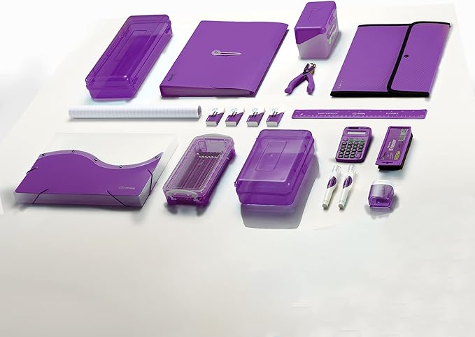 3 Slant D-Ring Binder 2 Inch Binder Purple, 2 in Clear View Cover w/ 2 Inside Pockets, Heavy Duty Colored School Supplies Binders Also Available in Blue, Pink, Red, Green, Grey (6 PC)–by Enday