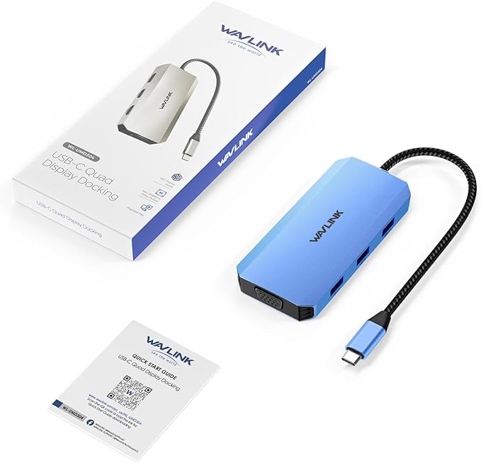 WAVLINK USB C Docking Station for MacBook Dell XPS 13/15, Lenovo Yoga, HP Laptops, USB C to Dual HDMI Monitors for Windows, USB Hub Adapter with Dual HDMI, Displayport, VGA, 3 USB 2.0 Ports, Blue