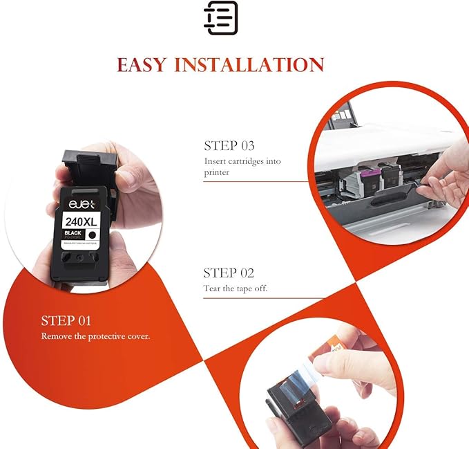 ejet 240XL PG-240 Black Ink Cartridge Remanufactured Replacement for Canon 240XL Black Ink Cartridge PG-240 XL for Canon Pixma MG3620 TS5120 MG2120 MG3520 MX452 MX512 MX532 MX472 Printer (2-Black)