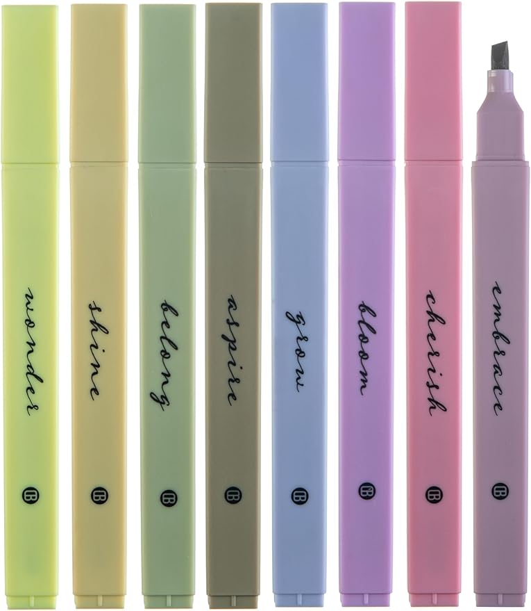 DIVERSEBEE Bible Highlighters with Soft Chisel Tip, 8 Pack Assorted Colors Pens No Bleed, Quick Dry, Cute Aesthetic Markers, Bible Study Journaling Supplies and Accessories (Figs)