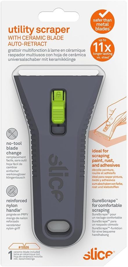 10593-CS Auto-Retracting, Utility Scraper, Locking Ceramic Blade, Rust Free, Finger Friendly, Soft-Touch Comfort Grips Reduce Strain, 12 Pack