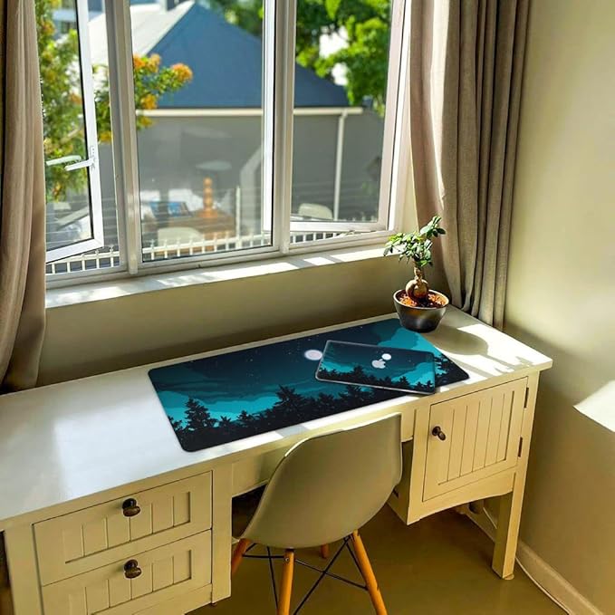 iCasso Extended Gaming Mouse Pad (35.4x15.7 in), Large 3mm Non-Slip Rubber Base Mousepad with Stitched Edges, Waterproof Keyboard Mouse Mat Desk Pad for Work, Game, Office, Home - Silent Night