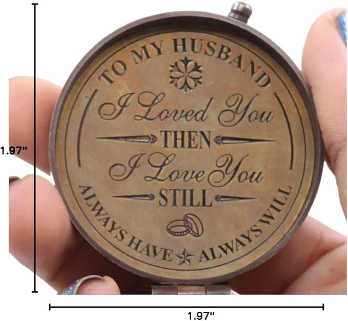 to My Husband I Love You, Brass Compass Engraved Gifts for Men, Bronze for Men, Romantic Gifts for Him/Her, Keepsake Gifts for Husband, 5th/25th 50th Wedding Ideas