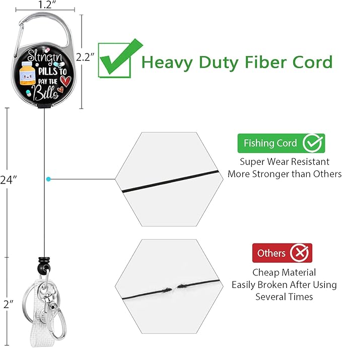 Gctriki Pharmacy Technician Badge Reel Retractable Heavy Duty with 360°Swivel Carabiner Clip, Pharmacist Pill ID Badge Holder, Nurse Doctor ID Card Holder Retractable Keychain Name Badge Clip