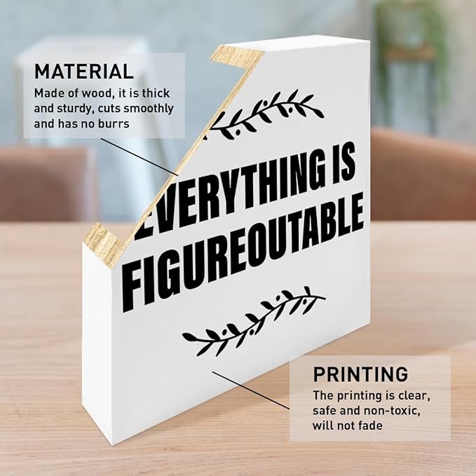 Funny Office Desk Decor for Work Women Men, Home Office Decoration Wooden Box Sign, Accountant CPA Finance Office Gifts for Coworker Boss Leader, Everything Is Figureoutable