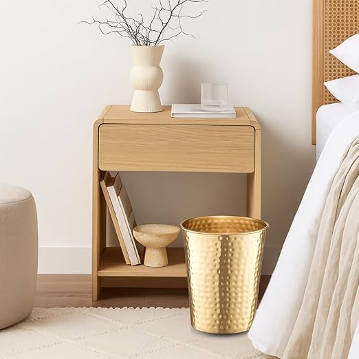 Monarch Abode Brushed Gold Hand Hammered Metal Wastebasket for Home Office Bedroom, Decorative Waste Basket, Modern Garbage Can, Durable & Decorative Trash Bin, Brushed Gold Bathroom Trash Can
