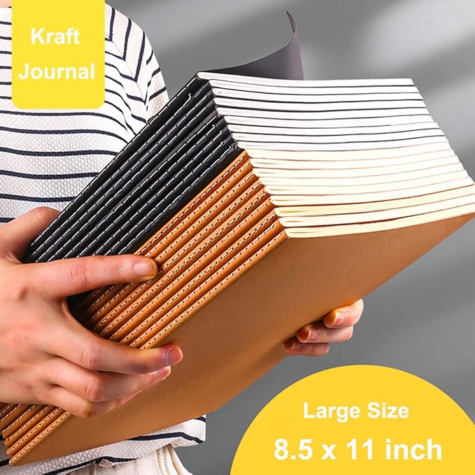 Large Blank Notebook Journals Bulk with Thick Plain Paper, 60 Pages, 8.5x11 inch, Sketchbook Composition Diary Subject Notebooks Planner for Students Office, Kraft Journal Set, 12 Pack