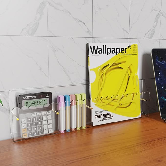 Brochure Holder Wall Mount, 2 Pack Acrylic Modular Flyer with Adjustable Magnetic Golden Bolt, Wavy Lace Pamphlet Display Stand for Organizer Trifold Flyer, Document, Leaflet, 4 Slots