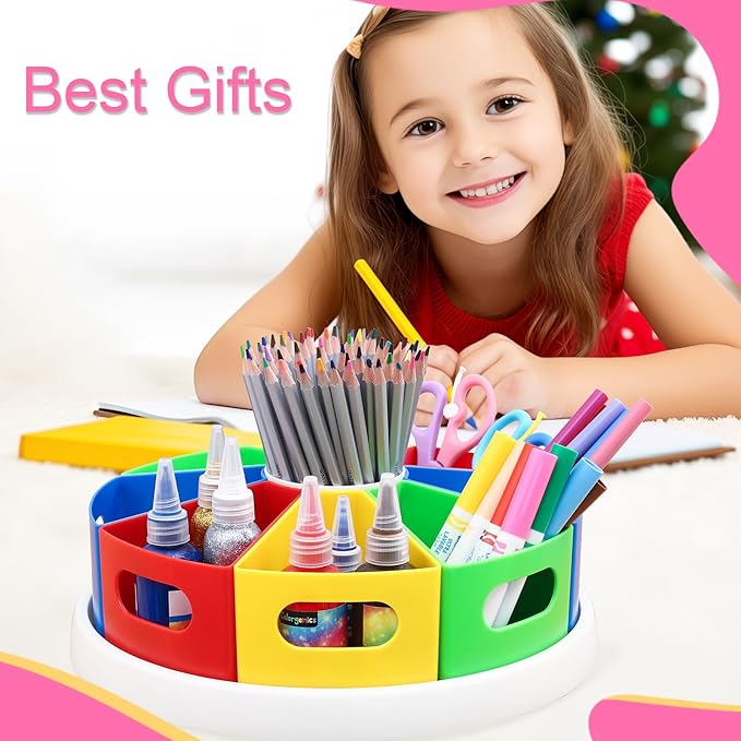 360 Degree Rotating Kids Desk Organizer, Colorful Art Supply Storage and Organization with 8 Removable Compartments, 12" Durable ABS Material for Classroom & Home Use – Perfect Teacher and Child Gift