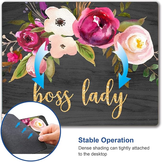 Mouse Pad, Cute Boss Lady Quote Mouse Pad for Women, Square Motiavation Mousepad for Office Laptop, Non-Slip Rubber Computer Mouse Pads for Wireless Mouse, Personalized Mouse Pads for Desk