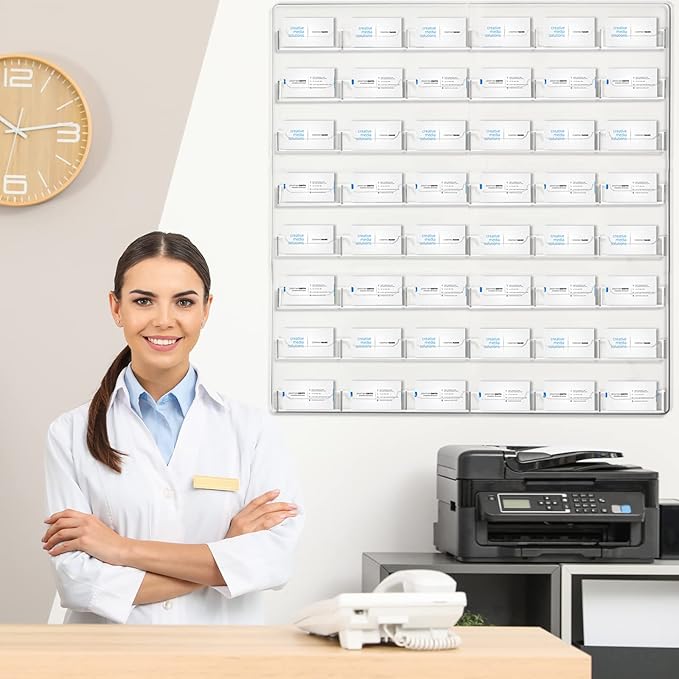 Hillban Acrylic Business Card Holder Wall Mount Clear Sticker Display Rack Multiple Card Holders Clear Acrylic Organizing Sticker Display Stand Pre Drilled(48 Pockets)