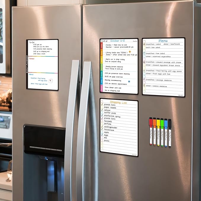 Magnetic Dry Erase List Board - 6.5"x8.5" Weekly, Daily, 2 List Boards for Fridge - 6 Extra Fine Point Markers Included - Shipped Flat