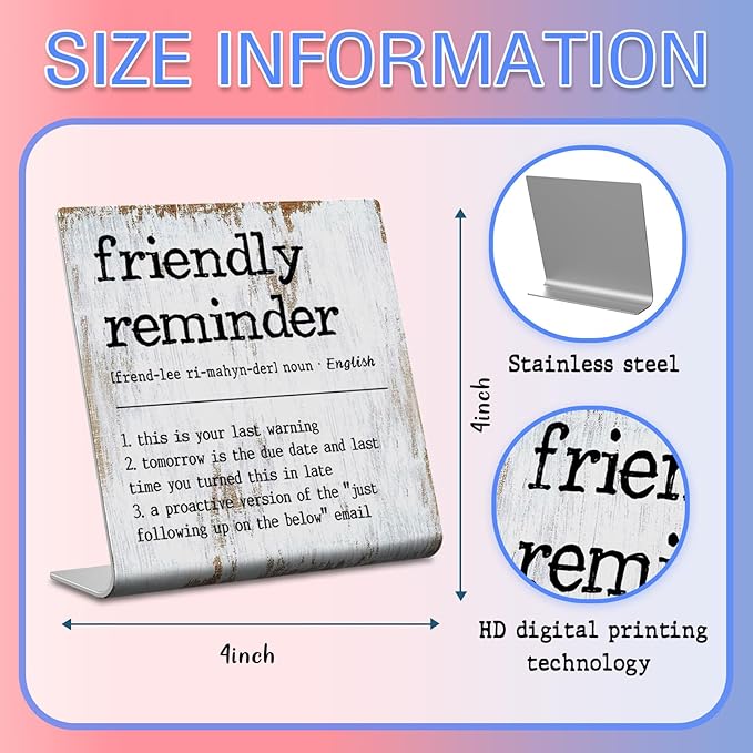 Funny Desk Signs for Work Office,Friendly Reminder Definition Office Desk Sign,Work Office gifts, Office Desk for Colleague Coworker Work bestie Friend, Office Humor Decor Sign Plaque XB288