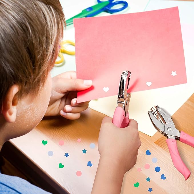 3 Pcs Hole Punch Shapes Single Hole Paper Punchers for Crafts Handheld Metal Punch with Soft Grip 0. 25 Inch Circle 0. 2 Inch Star 0. 22 Heart Holes for DIY Craft Tags Clothing Ticket Scrapbook Tool