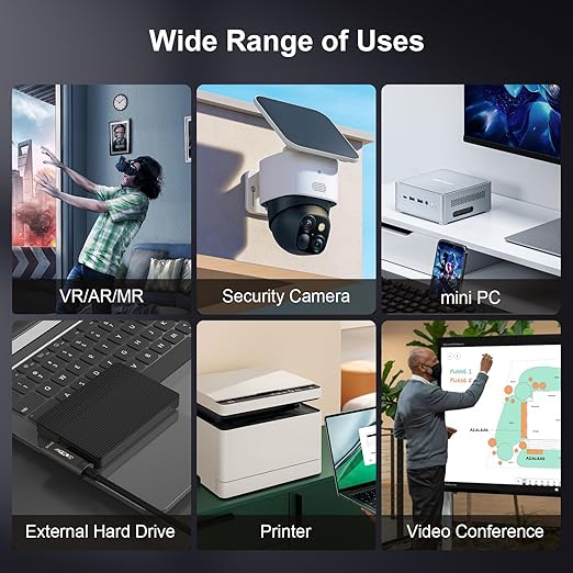 GeoHN.G USB C to C Fiber Optic Extension Cable 10M/33FT, Right Angle USB 3.2 10Gbps Long Distance Active Optical USB C Cable for VR/AR, Quest2, Webcam, Camera, Mini PC and More