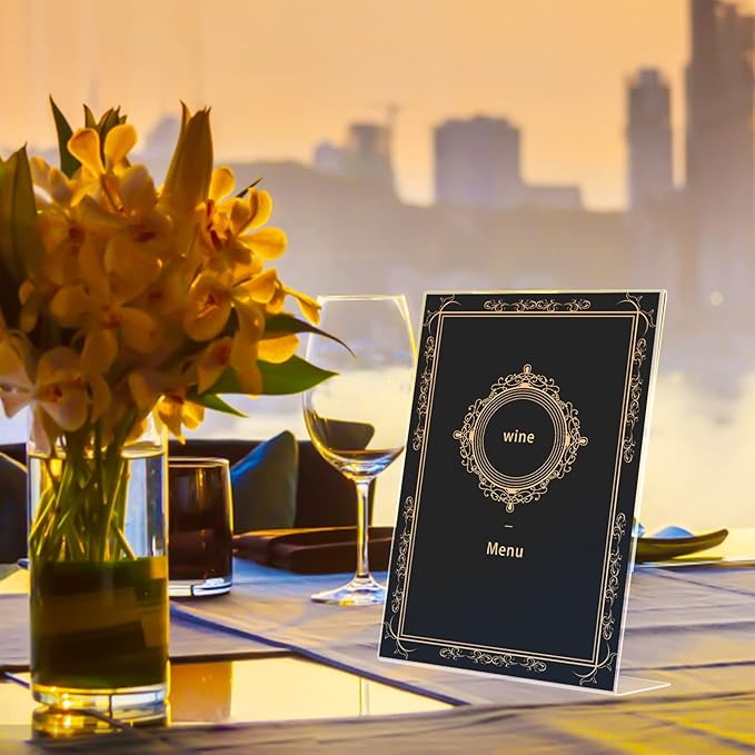 6pack 8.5x11 Acrylic, L Shape Clear Plastic, Menu Holder, Unbreakable Table sign holder for Restaurant, Office, School, Store and Home Use