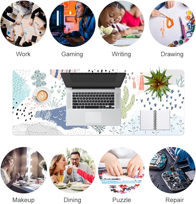 Colorful Star Large Mouse Pad, Waterproof PU Leather Abstract Desk Mat for Women Girls, Cute Desk Accessories Minimalist Home Office Decor, Kids Deak Pad Non-Slip Writing Mat 31.5" x 11.8"