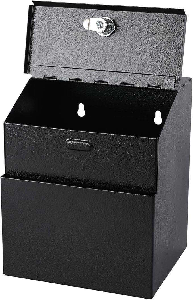 xydled Suggestion Box with Lock Wall Mountable Metal Donation/Ballot/Voting/Collection/Key Drop Box with 50 Free Suggestion Cards 7.1"x 5.7"x 8.1" Black