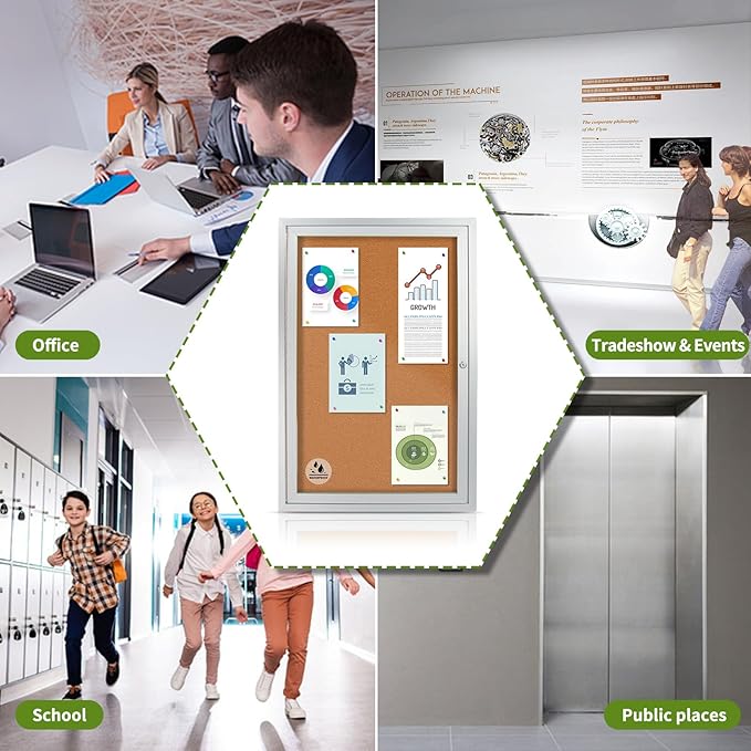 Lockable Outdoor Enclosed Bulletin Board, Weatherproof Cork Noticeboard with Locking Door, Wall-Mounted Aluminum Framed Display Case for Messages,36x24in (5xA4)