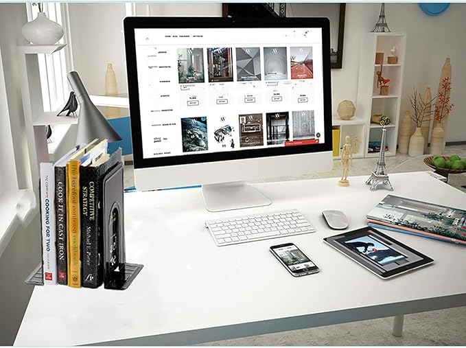 Metal Book Ends for Shelves, Book Shelf Holder Home Decorative, Book Ends for Heavy Books/Movies/CDs, Black 6.5 x 5 x 5.7 in, 4 Pair/ 8 Piece