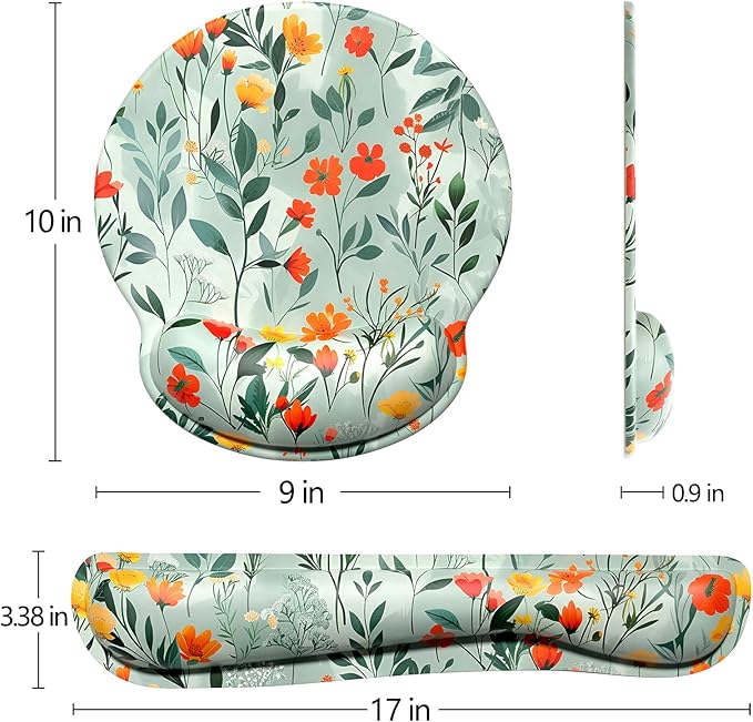 Dapesuom Keyboard Wrist Rest and Mouse Pad with Wrist Support, Cute Memory Foam Cushion for Keyboard and Mouse Set, Desktop Pad Rests with Non Slip Base for Easy Typing & Pain Relief, Simple Flowers