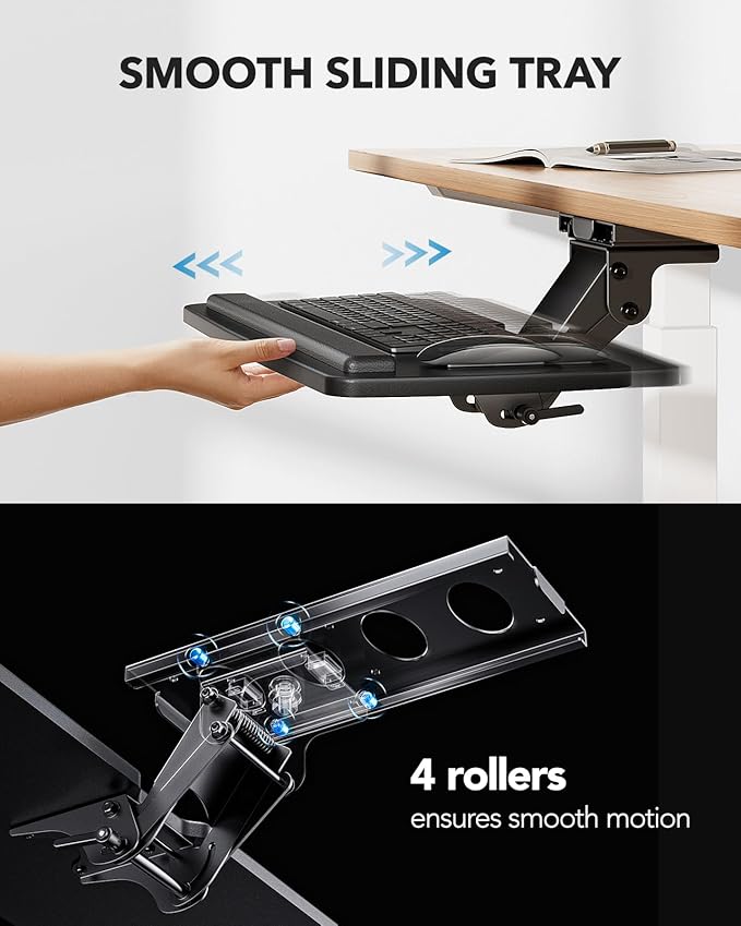 HUANUO Keyboard Tray Under Desk, 360 Adjustable Ergonomic Sliding Keyboard & Mouse Tray, Under Desk Keyboard Tray Slide Out, Keyboard Holder Under Desk for Typing in Home, Office Work, 25"W x 9.84"D