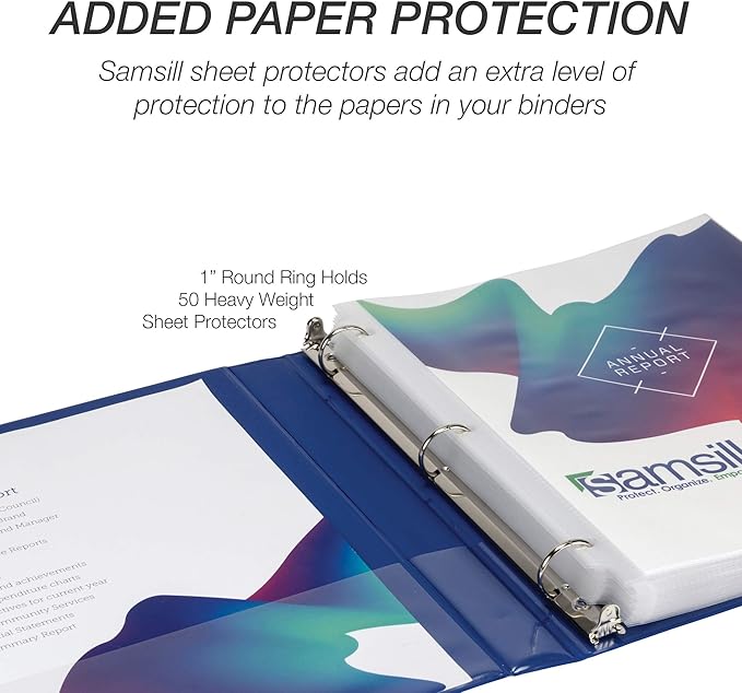 Samsill Durable 1 Inch Binder, Made in The USA, Round Ring Customizable Clear View Binder, Blue, 4 Pack (MP48432)